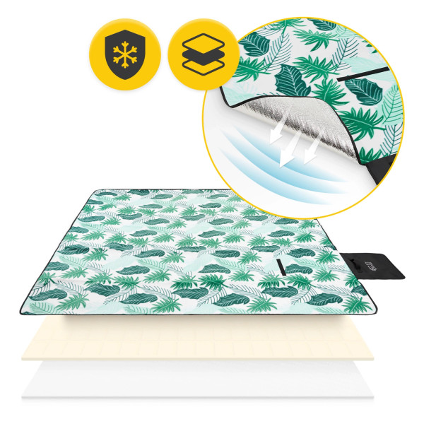 Koc piknikowy 4Fizjo plażowy z izolacją 200 x 200 cm liście