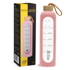 Butelka szklana 4Fizjo na wodę 1L różowa