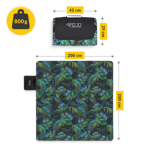 Koc piknikowy 4Fizjo plażowy z izolacją 200 x 200 cm palmy