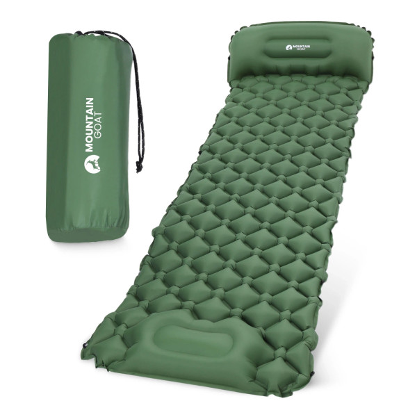 Dmuchany materac turystyczny Mountain Goat jednoosobowy samopompujący khaki