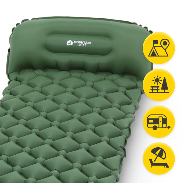 Dmuchany materac turystyczny Mountain Goat jednoosobowy samopompujący khaki
