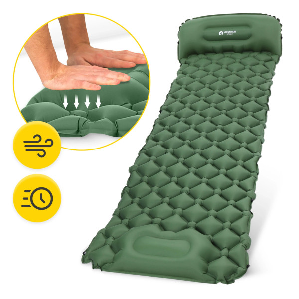 Dmuchany materac turystyczny Mountain Goat jednoosobowy samopompujący khaki