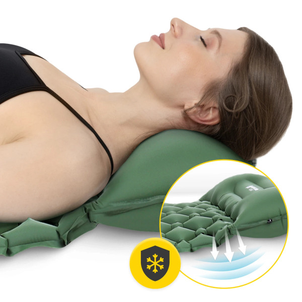 Dmuchany materac turystyczny Mountain Goat jednoosobowy samopompujący khaki