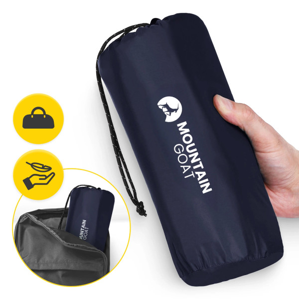 Dmuchany materac turystyczny Mountain Goat jednoosobowy samopompujący granatowy