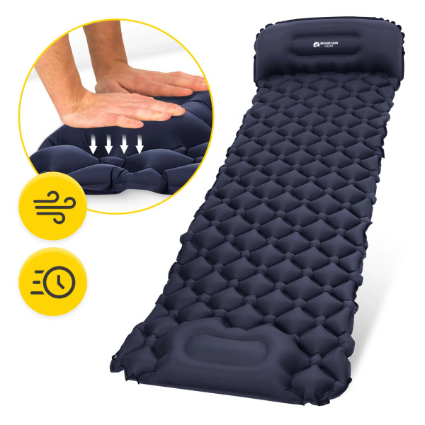 Dmuchany materac turystyczny Mountain Goat jednoosobowy samopompujący granatowy