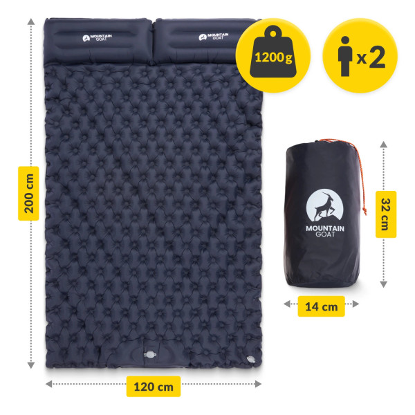 Dmuchany materac turystyczny Mountain Goat dwuosobowy samopompujący granatowy