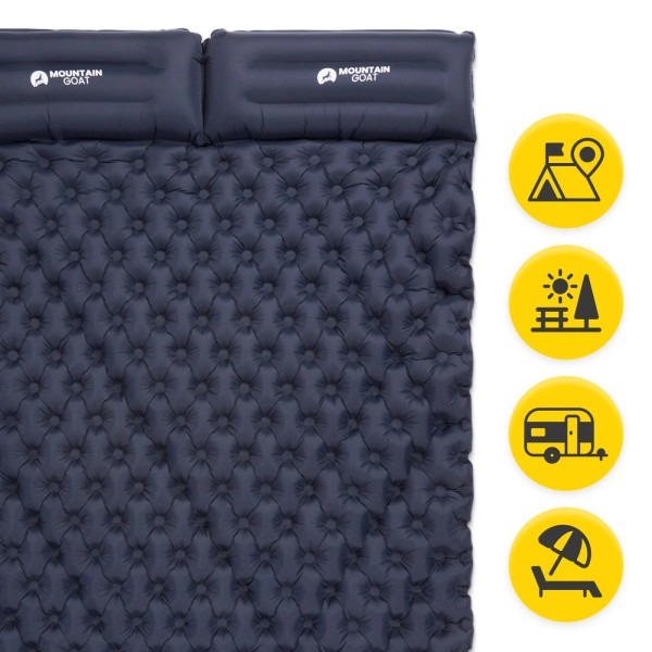 Dmuchany materac turystyczny Mountain Goat dwuosobowy samopompujący granatowy