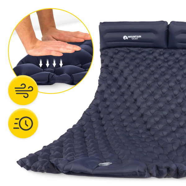 Dmuchany materac turystyczny Mountain Goat dwuosobowy samopompujący granatowy