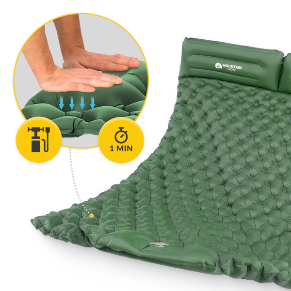 Dmuchany materac turystyczny Mountain Goat dwuosobowy samopompujący khaki
