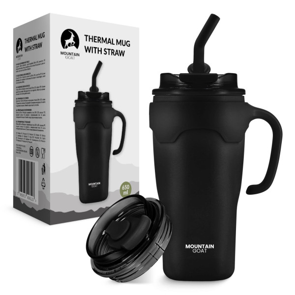 Kubek termiczny Mountain Goat ze słomką 650ml czarny