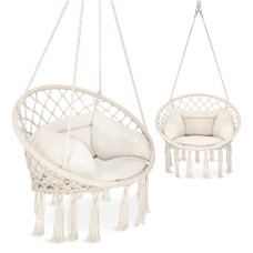 Huśtawka ogrodowa z poduszką BOHO beżowa