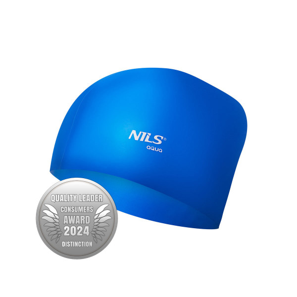 Czepek silikonowy do długich włosów Nils Aqua NQC, jednokolorowy niebieski