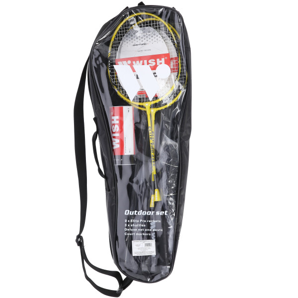 Zestaw rakiet do badmintona żółty Alumtec 4466, Wish, 2szt + lotki 3szt + siatka + linie Wish