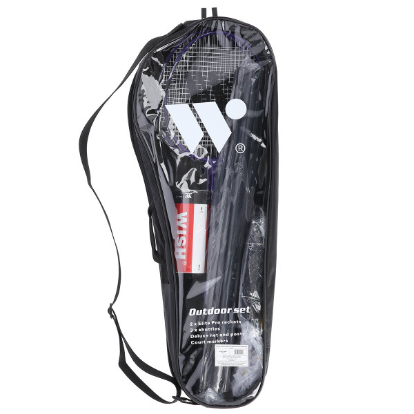 Zestaw rakiety do badmintona fioletowy Alumtec 4466, 2szt + lotki 3szt + siatka + linie Wish