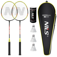 Zestaw aluminiowych rakiet do badmintona + lotki z piórem 3szt + pokrowiec Nils NRZ204-1