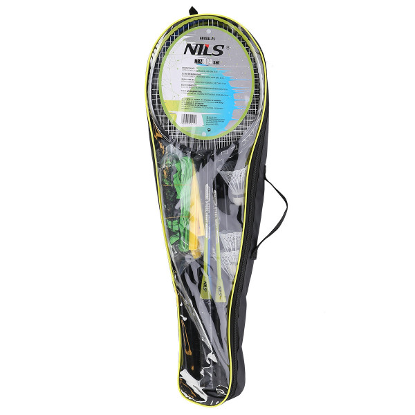 Zestaw do badmintona 4 rakiety + 3 lotki + siatki 195x22cm + pokrowiec Nils NRZ014, steel