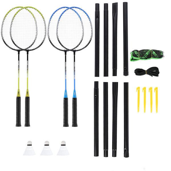 Zestaw do badmintona 4 rakiety + 3 lotki + siatki 195x22cm + pokrowiec Nils NRZ014, steel