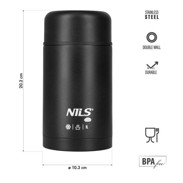 Termos obiadowy czarny Nils Camp NC3802, 1000ml