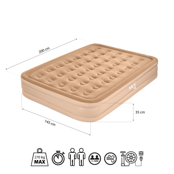 Materac dwuosobowy king size beżowy, Nils Camp NC2808, + pompka elektryczna