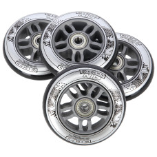 Wózki PU 90x24 82A czarne (4szt) + ABEC-9 chrome (8szt) zestaw Nils Extreme