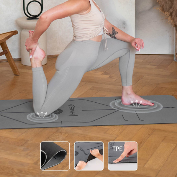 Zestaw do jogi HMS, szara mata TPE YM10 + kostka KJ02 + pasek SJ02