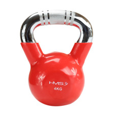 Kettlebell żeliwny pokryty winylem z chromowanym uchwytem HMS KTC04, czerwony