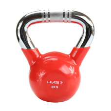 Kettlebell żeliwny pokryty winylem z chromowanym uchwytem HMS KTC08, czerwony