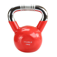 Kettlebell żeliwny pokryty winylem z chromowanym uchwytem HMS KTC10, czerwony