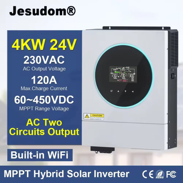 Сонячний гібридний інвертор Jesudom VM IV 4K 4000W 24V з WiFi – MPPT 120A, PV 5000W