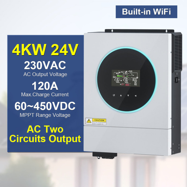 Сонячний гібридний інвертор Jesudom VM IV 4K 4000W 24V з WiFi – MPPT 120A, PV 5000W