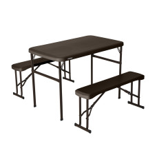 Zestaw ogrodowy stół i dwie ławki brązowy Lifetime, 106 cm