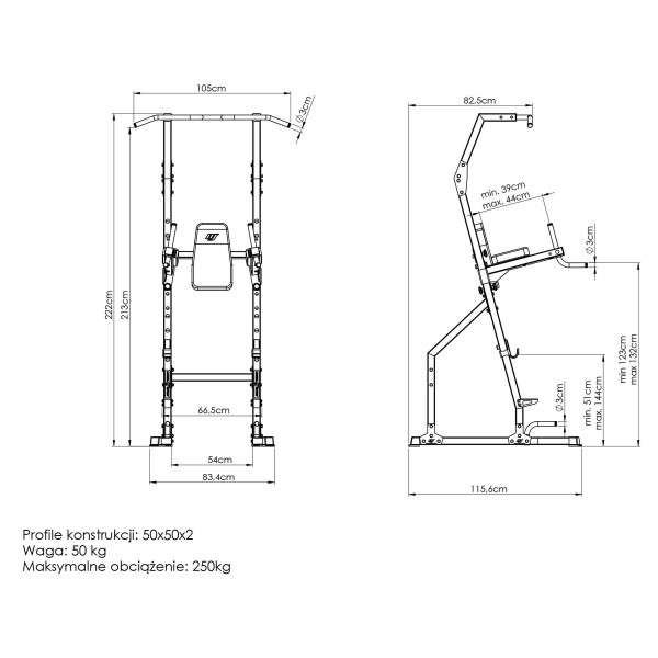 Poręcz stacjonarna do podciągania Marbo Sport MS-U110 2.0, z drążkiem