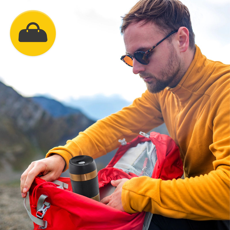 kubek termiczny brazowy samochod uchwyt